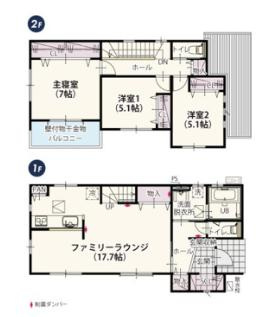 ワイウッドコート久喜市吉羽第7期　新築一戸建て　05の間取り|顔を合わせる回数が自然と増える！家族思いのリビングイン階段採用♪