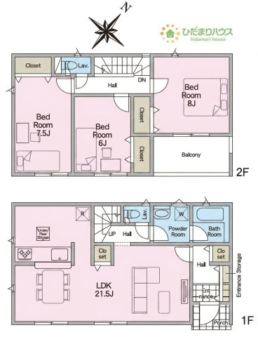 【間取り】 | つくば市高見原第17　新築戸建　3号棟 | 雨の日も安全なインナーバルコニー☆
（3号棟）