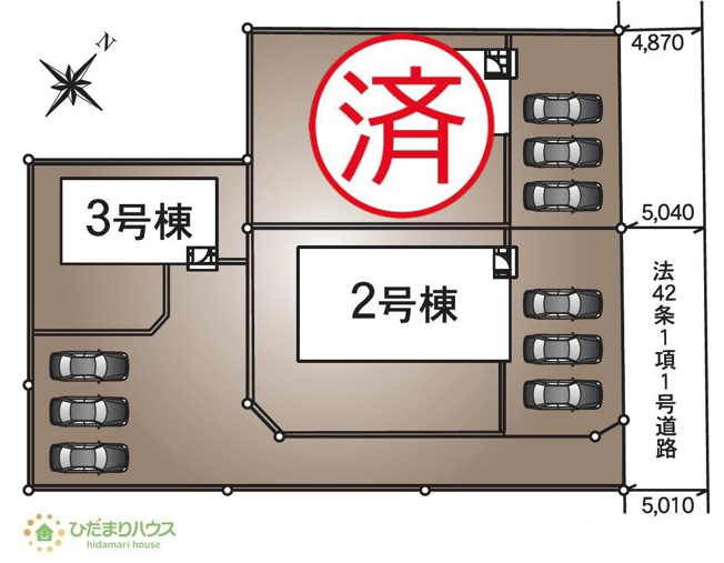 【区画図】 | つくば市高見原第17　新築戸建　3号棟 | カースペースは3台分確保!(^^)!
（3号棟）