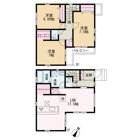 草加市手代4期新築一戸建の間取り|３LDK＋WIC＋パントリー
96.04㎡の広々とした間取です