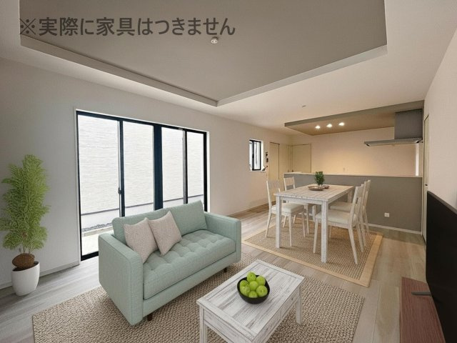 新築戸建・新築建売　伊達市田町2期　伊達小・伊達中の居間・リビング|画像はバーチャルホームステージングの加工による演出で、実際の家具は付きません。