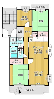 【間取り】 | 内野西団地 | 最上階5階部分・東南角部屋！室内丁寧にお使いです！