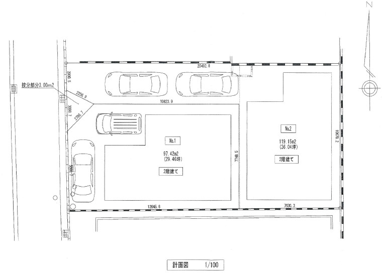 佐伯区五日市3丁目　№111の区画図|右側の№2の土地になります。

