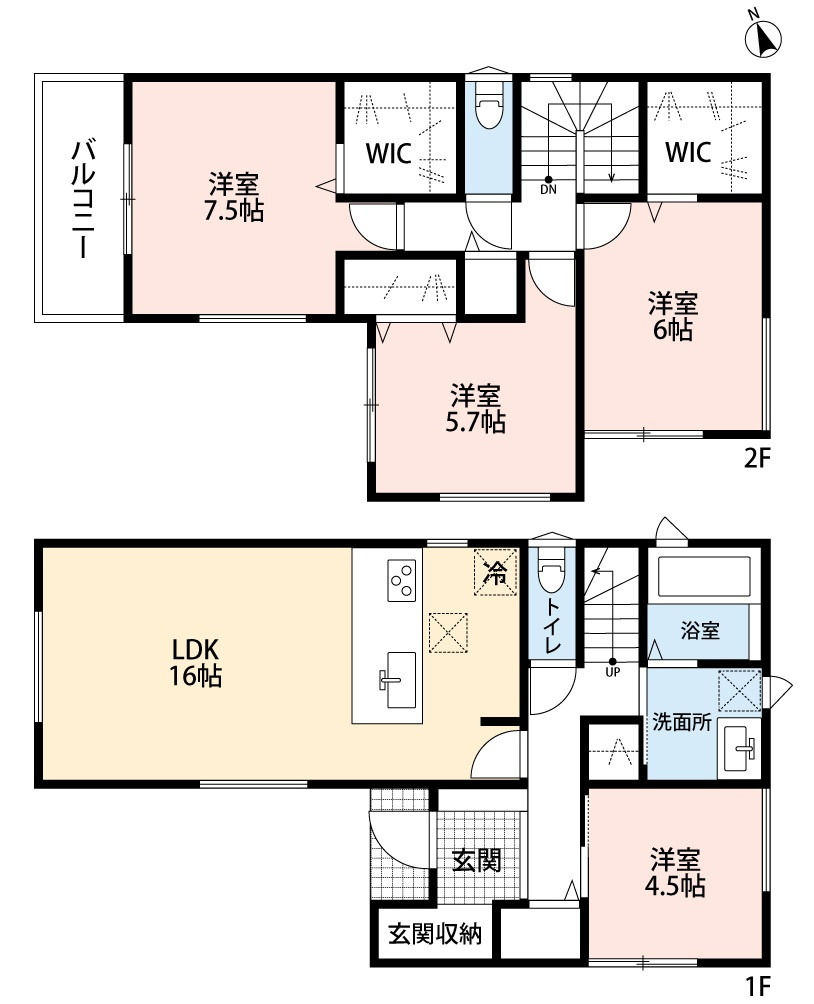 小牧市安田町　新築戸建　２号棟の間取り|４LDK。ウォークインクローゼット２ヶ所有。土間収納あり。