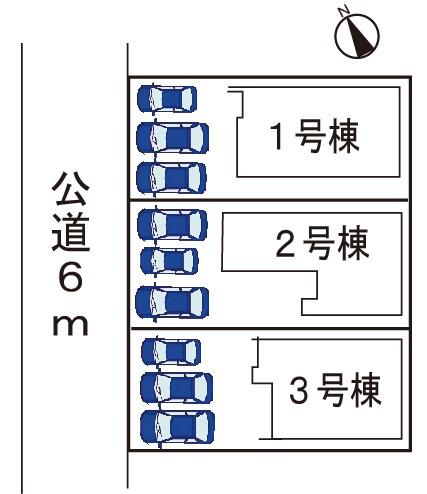 小牧市安田町　新築戸建　３号棟の区画図|駐車場並列３台可（車種による）