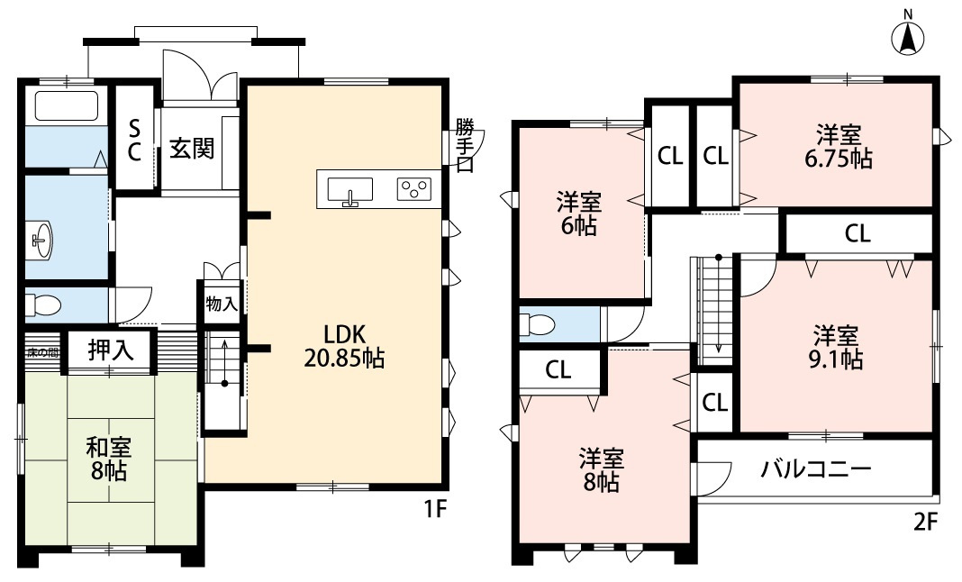 小牧市藤島町徳願寺　中古戸建の間取り|広々20.8帖のＬＤＫ！TV付のお風呂でリラックス♪