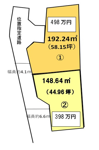 川奈駅徒歩4分　生活利便性の良い土地498万円の土地図|①192.24㎡（58.15坪）