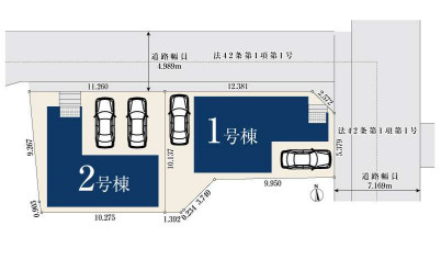 【同施工物件ご案内可能】名古屋市南区白雲町　全2棟の区画図|全体区画数｜全2棟 
◆駐車2台可能！(但し、車種による) ◎まずは、お気軽にお問い合わせください。現地を案内しながら周辺環境も見て頂けます。