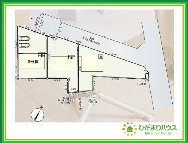 常陸大宮市泉第6　新築戸建　3号棟の区画図|カースペースは2台分確保!(^^)!