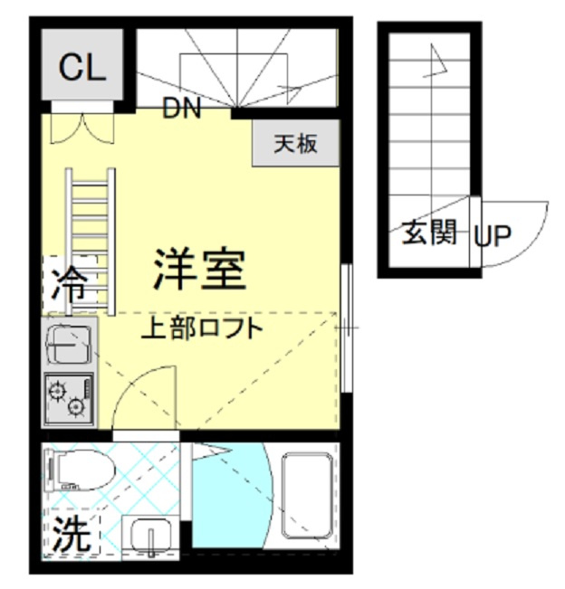 サザンゲート蒲田の間取り|間取り　1Rロフト付！バストイレ別独立洗面台