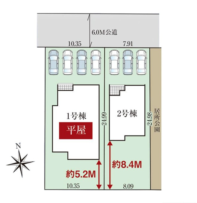 新築　太田市岩松町2期　2号棟　GRAFAREの区画図|全2区画の2号棟です。土地約60坪。
