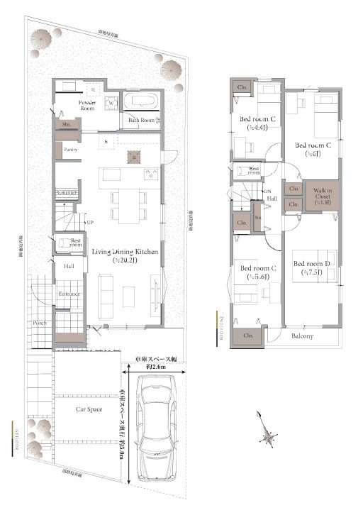 練馬区大泉学園町5丁目　土地36坪×建物30坪　快適邸宅の間取り|4LDK+SIC+WIC+パントリー+リネン庫+カースペース　敷地面積 119.48ｍ2　建物面積 101.30ｍ2