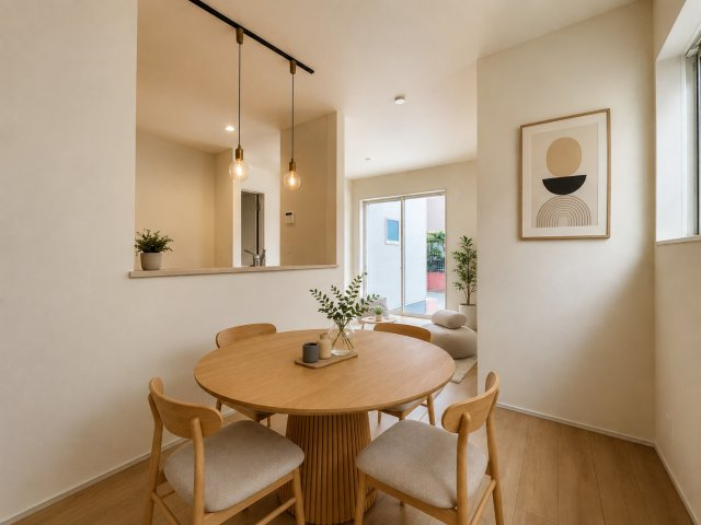 福生市熊川　新築戸建全2棟の居間・リビング|LDK12.5帖　※家具はCGイメージです。