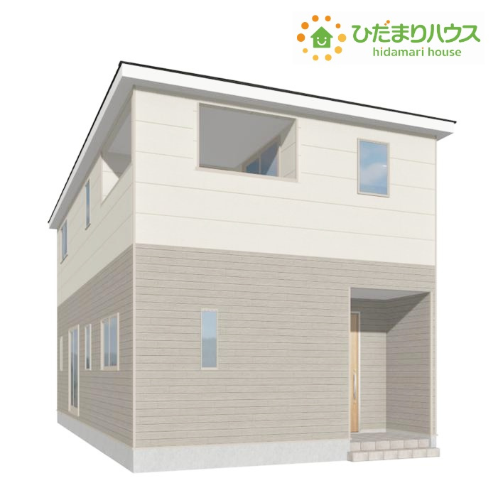 日立市金沢町第6　新築戸建の外観パース|白を基調とした明るい印象を受けるオシャレな外観です(*^^*)