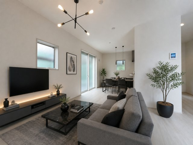 福生市熊川　新築戸建全2棟の居間・リビング|どんなインテリアもOK！シンプルな造り※家具などモダンインテリアをイメージしたCGです｡