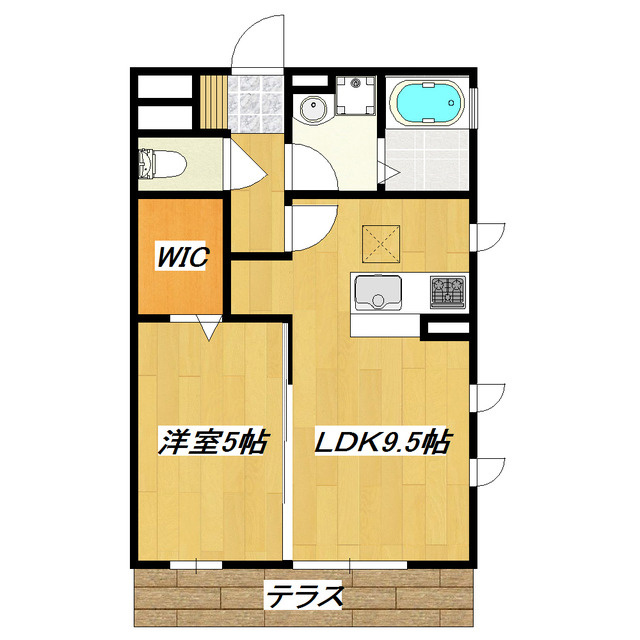 ヴィア・デル・フェリチタの間取り|人気の対面式カウンターキッチンのお部屋です。