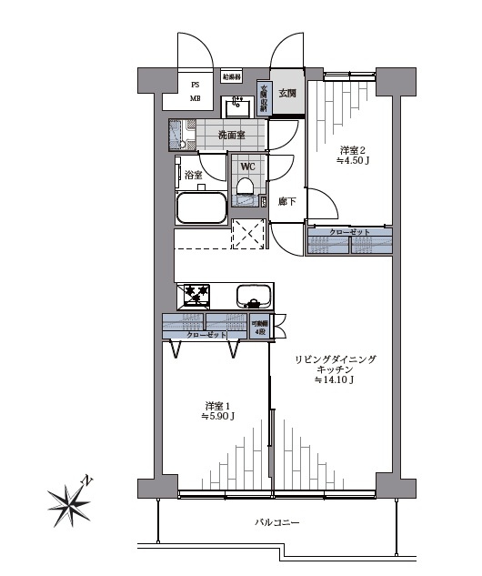 ソフトタウン晴海の間取り|ソフトタウン晴海：南東向きにつき陽当り・眺望良好！全居室収納・窓が付いた２ＬＤＫリノベーション物件は令和８年８月中旬完成予定となっております！