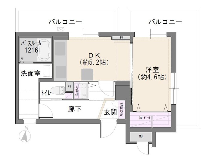 上野入谷シティハウスの間取り|上野入谷シティハウス：北東角部屋！バス・トイレ別１ＤＫリノベーション物件は令和８年７月末完成予定となっております！