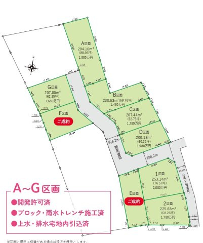 敷地面積60～88坪　売地　川越市下松原の土地図|全体区画図　敷地面積60.55～88.96坪！全9区画！1480万円～2080万円
線引き前宅地につきどなたでも建築可能！建築条件なし！お好みのハウスメーカーで建築可能♪
