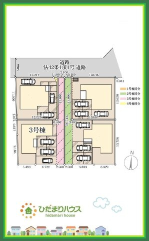 ひたちなか市中根9期　新築戸建　3号棟の区画図|たっぷりの陽光と心地よい風が舞い込む住まい♪