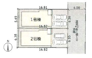 【区画図】 | 海老名市国分寺台3丁目  2号棟 | 2号棟　東側約6.0ｍ公道　駐車並列2台（車種によります）　敷地面積32.3坪