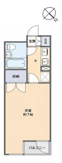 【間取り】 | メゾン・ド・アンピール | 1Kは、キッチンと居室が分かれているため、生活空間にメリハリをつけられますね。料理の臭いが気になりにくく、来客時にもプライベート空間を確保しやすい点が魅力ですね。一人暮らしでも快適な生活を送れますよ。