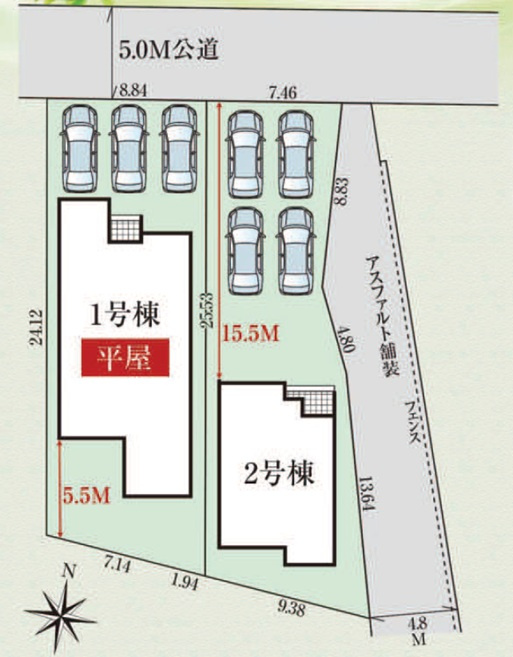 新築　太田市東今泉町　1号棟　GRAFARE　2号棟の区画図|全2区画の2号棟です。土地約62坪。