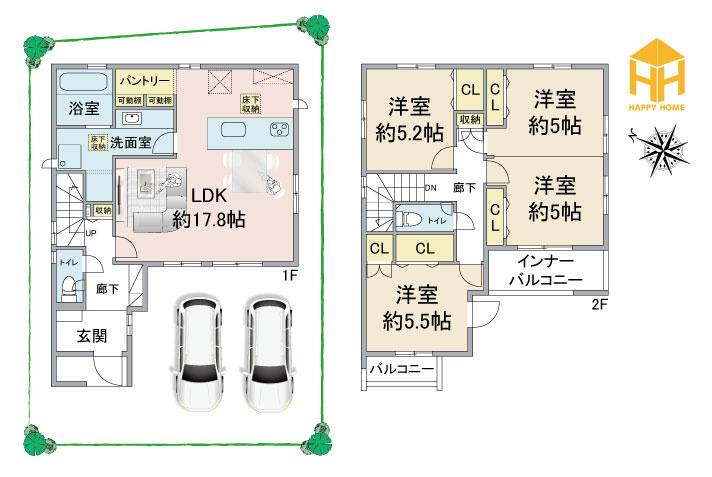 ブルーミングガーデン山本野里2丁目新築戸建て│3LDK+駐車2台可の間取り|※現況と図面が異なる場合現況を優先いたします。