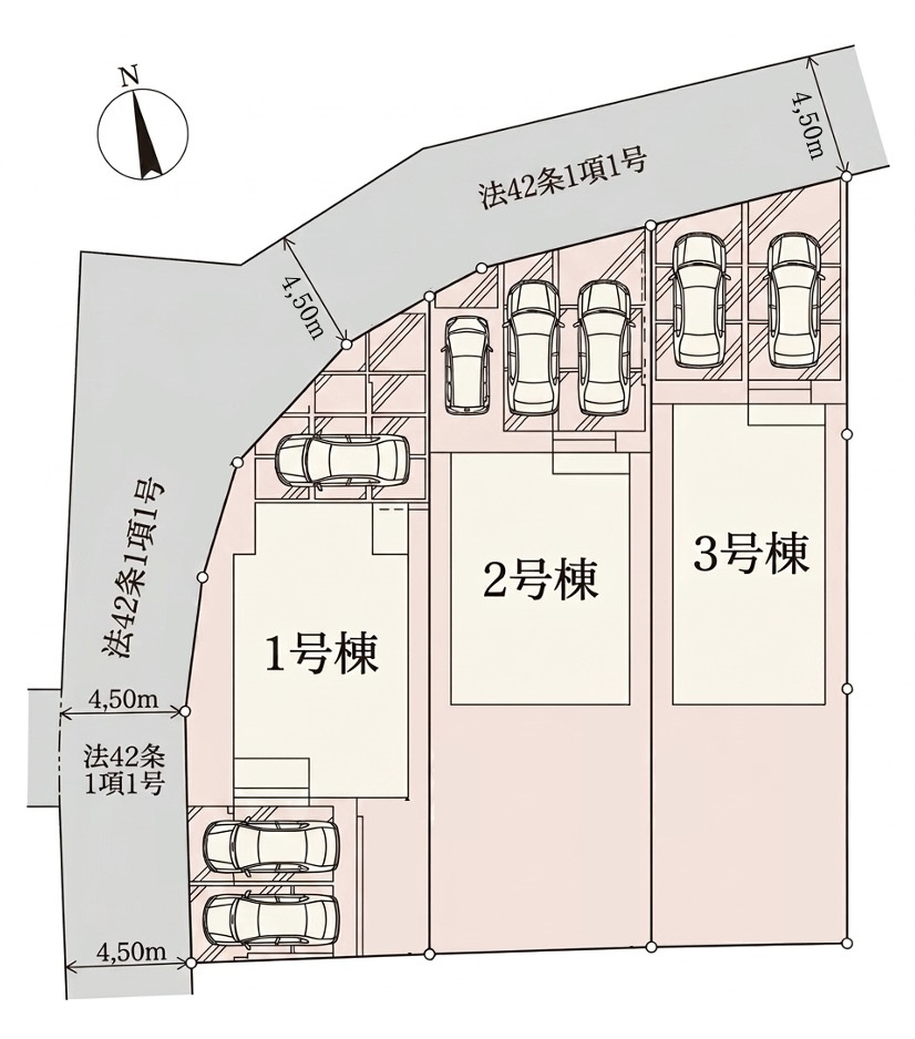[新築住宅]  深谷市本住町 全3棟の区画図