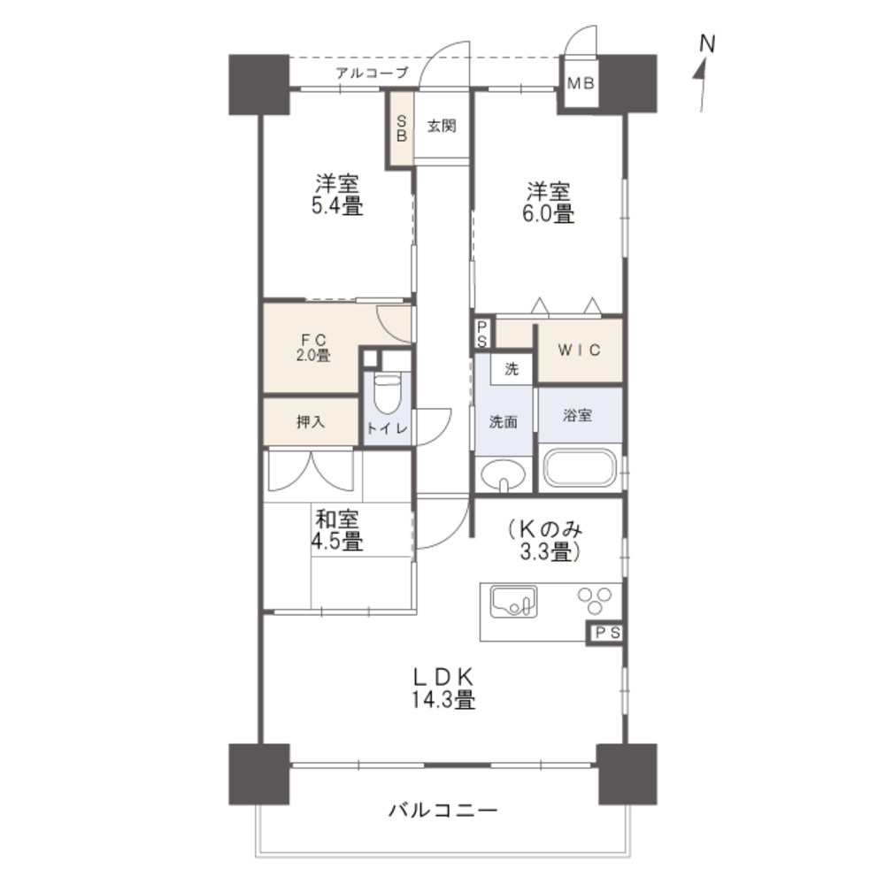 アルファスマート野田の間取り|3LDK、価格2,450万円、専有面積70.86㎡、バルコニー面積9.3㎡