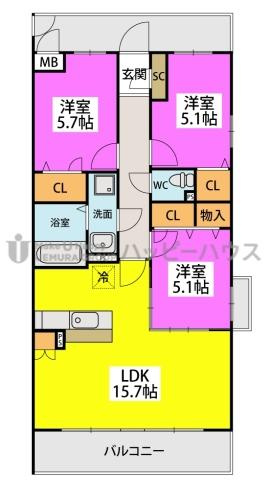 ソシアⅢの間取り|別号数タイプ