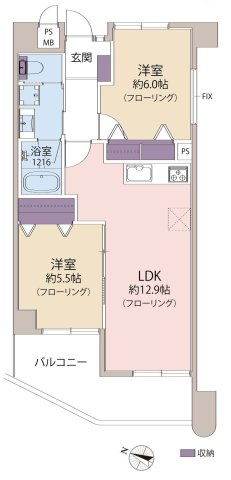 【間取り】 | ライオンズマンション南林間第２ | 2LDKは、リビングダイニングキッチンと二つの居室がある間取りでございます。夫婦や小さなお子さんのいるご家庭に特におすすめで、リビングで家族団らんを楽しみつつ、個室でプライベートな時間も確保できます。