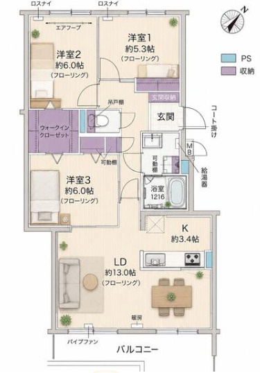 シティオ福住Bの間取り