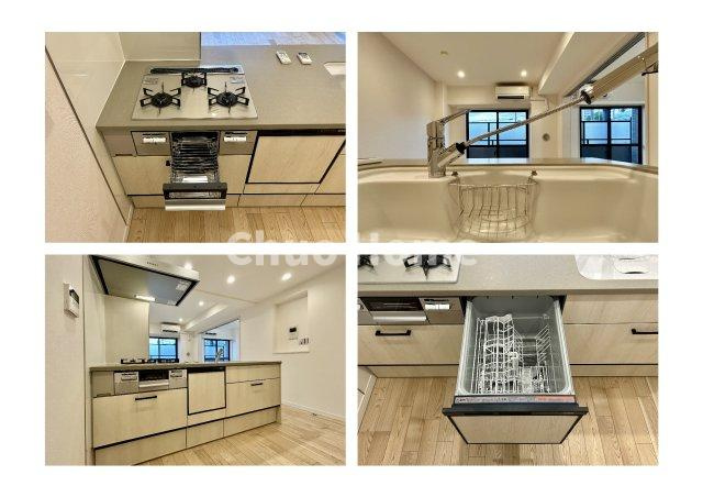 ライオンズアーバンシティ東陽町のキッチン|【システムキッチン】ワイドで収納豊富な使い勝手の良いカウンターキッチンには、食洗器・伸縮タイプのキッチン水栓、三ツ口コンロ・魚焼きグリルなどの便利な設備が標準完備されています。