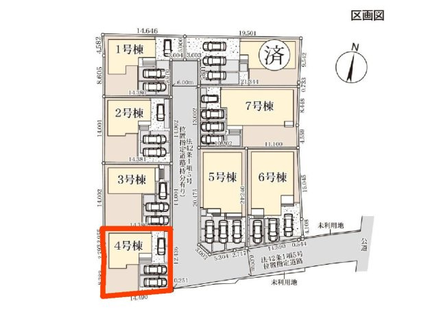 新築　児玉郡上里町七本木町第６　Livele Garden.S　4号棟の区画図|4号棟　区画図　東側接道幅員約6ｍ
