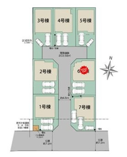 【区画図】 | 平塚市四之宮1丁目 7号棟 | ７号棟　南西角地　南側7.2m道路　西側4.5m道路　カースペース３台（車種による）