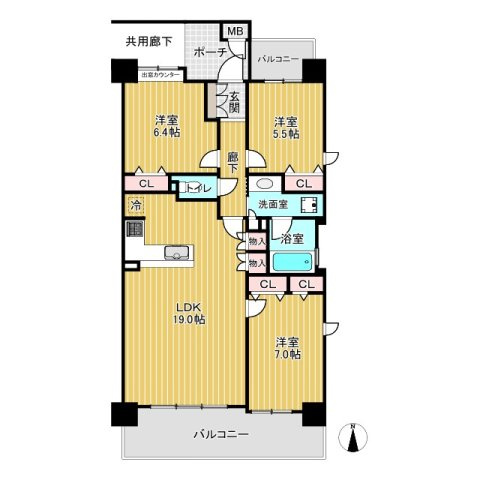 ユニーブル一社パークアベニューの間取り|3LDK、専有面積80.53㎡、バルコニー面積15.12㎡

