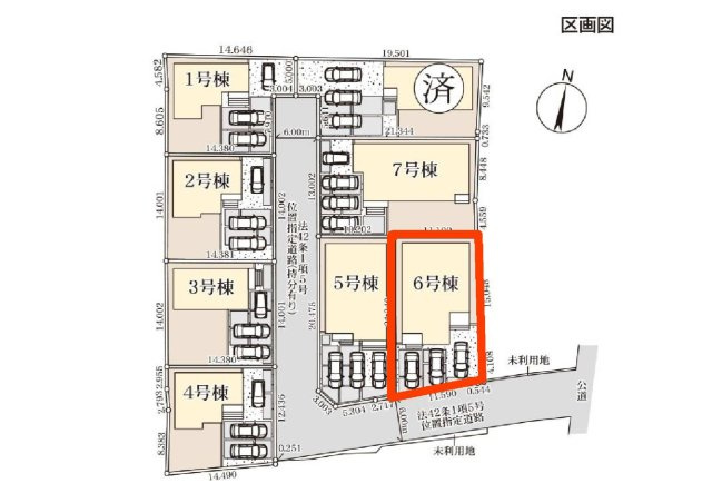 新築　児玉郡上里町七本木町第６　Livele Garden.S　6号棟の区画図|6号棟　区画図　南側接道幅員約6ｍ
