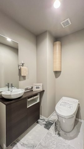 【トイレ】 | ザ・パークハウス池田山 | 手洗いカウンターと上部収納を備えた綺麗なトイレです！掃除用品やすがた整理用品もスッキリまとまります♪