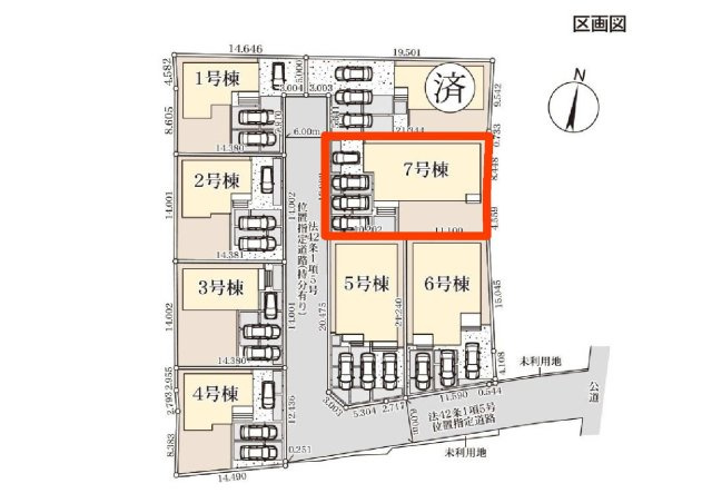 新築　児玉郡上里町七本木町第６　Livele Garden.S　6号棟の区画図|7号棟　区画図　西側接道幅員約6ｍ
