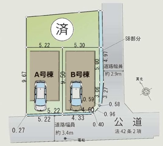 【横浜市中区本牧町2丁目284全2棟新築戸建て】★仲介手数料無料★（大鳥小学校・本牧中学校）の区画図