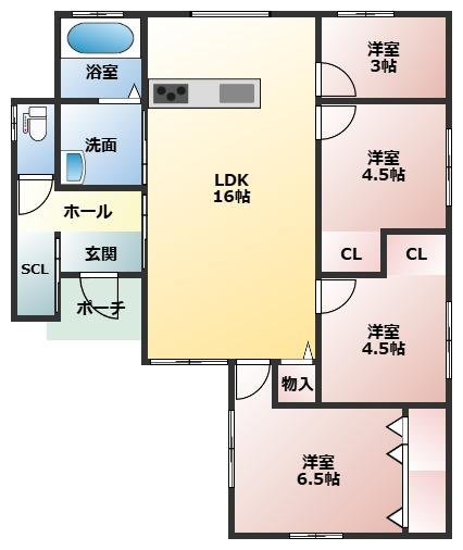 都城市若葉町の新築一戸建の間取り