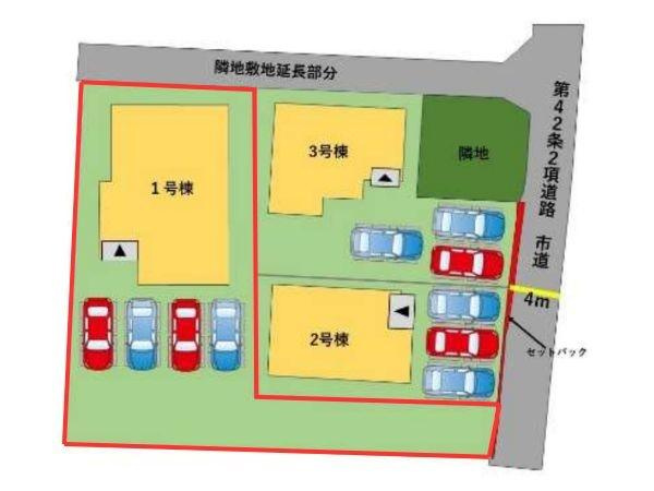 中戸次1期1号棟の区画図|※図面と現況が異なる場合は現況を優先させていただきます。
