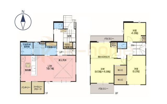 我孫子市青山台10期　新築戸建て　1号棟の間取り|3LDK＋パントリー＋SIC＋WIC＋FC、土地面積135.02m2、建物面積113.01m2