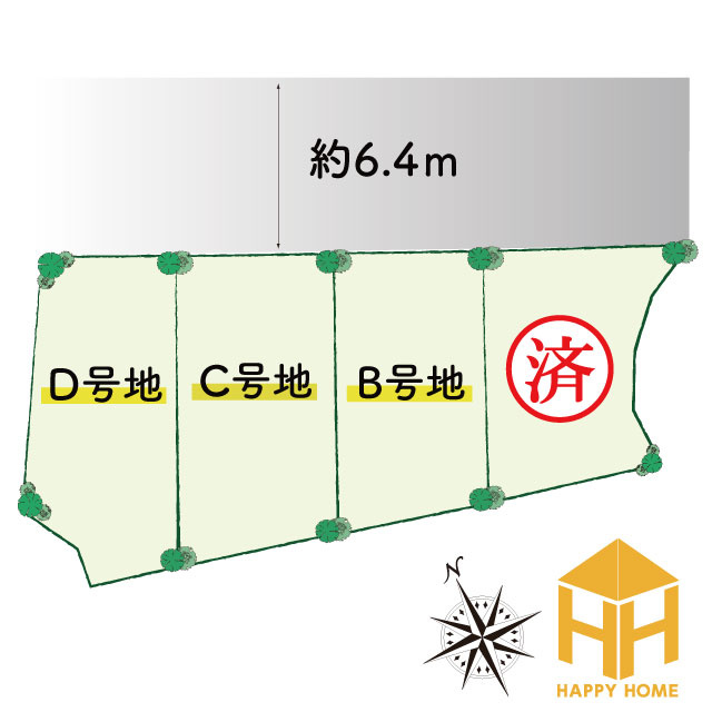 ハッピータウン伊丹寺本2丁目新築一戸建て│3LDK+駐車1台可の区画図|全4区画の分譲地です。