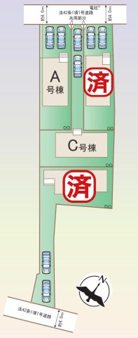 三郷市高州3丁目　新築戸建　全4棟　A号棟の区画図|敷地40坪超え！全棟カースペース2台分確保した新築戸建
