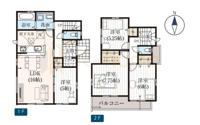 流山市思井　新築戸建て　2号棟の間取り|4LDK＋WIC＋SC、土地面積136.44m2、建物面積96.46m2