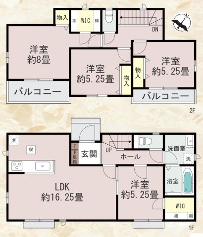 三郷市高州3丁目　新築戸建　全4棟　C号棟の間取り|季節物の大物家電の収納にも便利なWIC2ヶ所付
