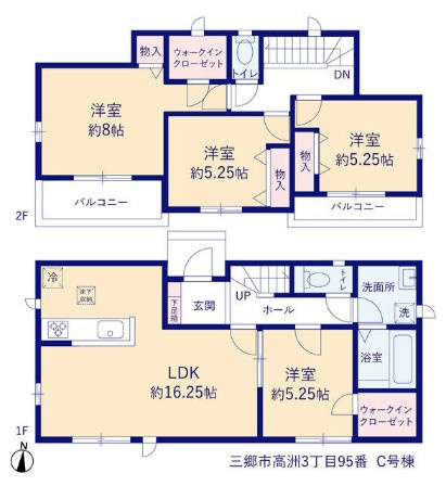 三郷市高州3丁目　新築戸建　全4棟　C号棟の間取り|季節物の大物家電の収納にも便利なWIC2ヶ所付