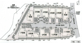【区画図】 | 南区磯部  5号棟 | 5号棟　南東側・北東側約5.0ｍ開発道路（公道）　駐車並列2台（車種によります）　敷地面積40.0坪